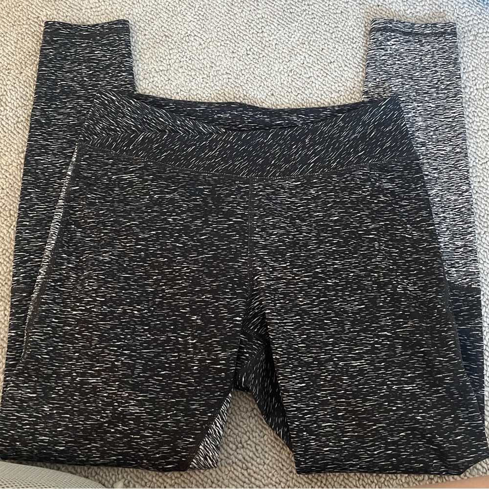 Gap Fit Moto Leggings Black White Contrast Print Grey Slim Pant Gym Sports M L